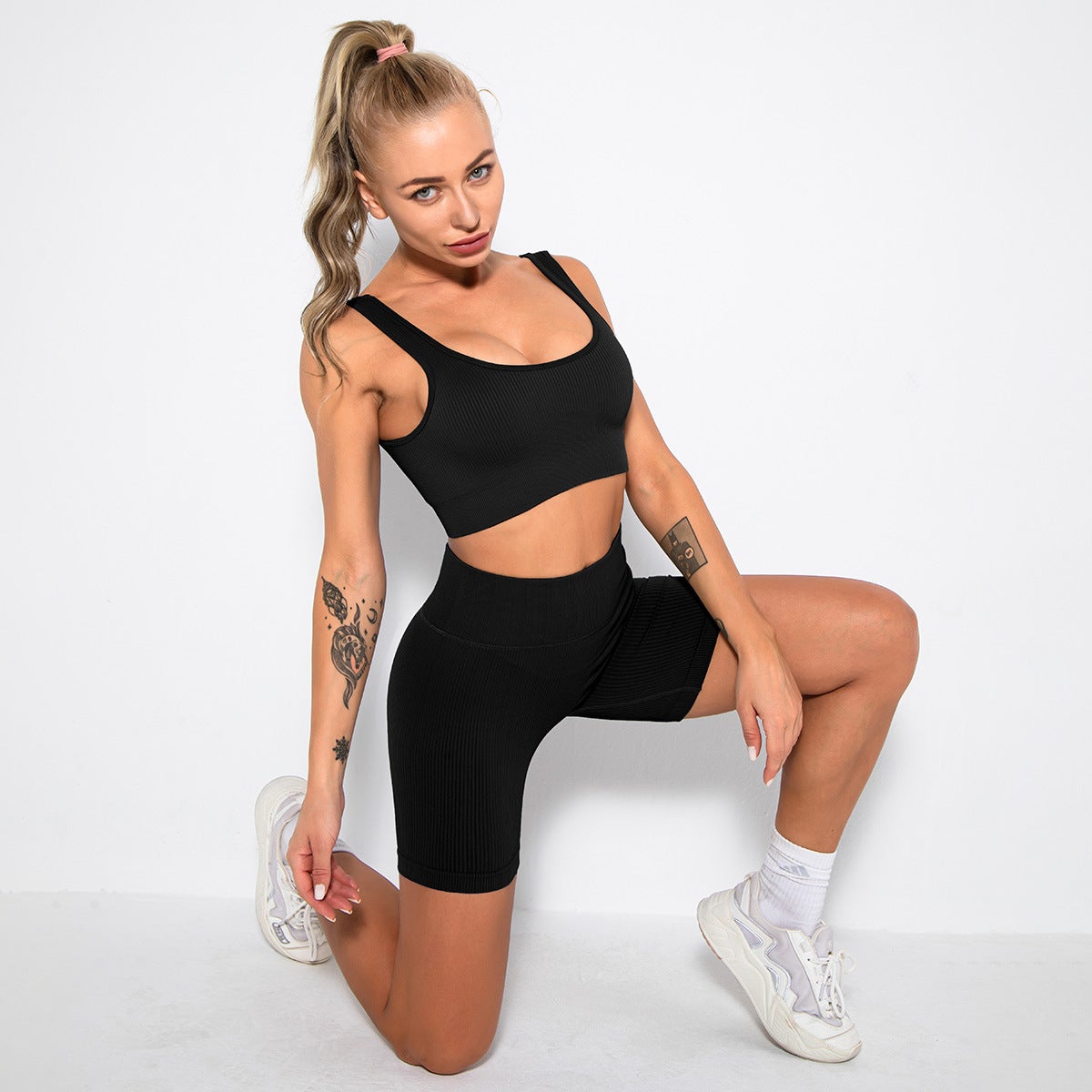 2PCS Women Yoga Set Gym Set Sexy Bra Seamless Sports Shorts Workout