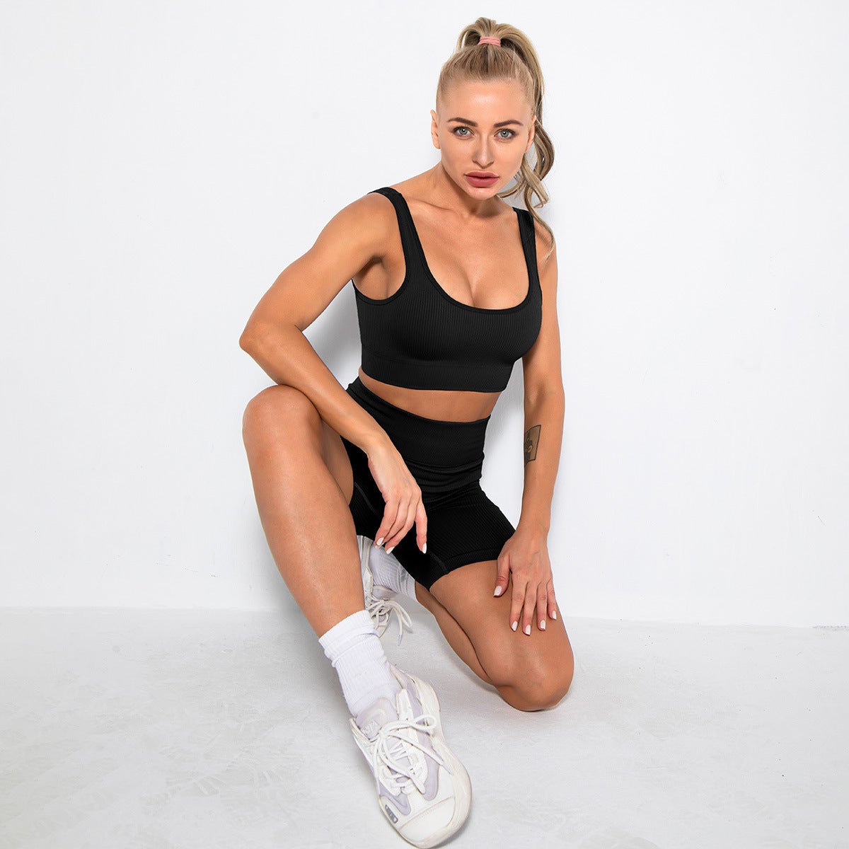 2PCS Women Yoga Set Gym Set Sexy Bra Seamless Sports Shorts Workout