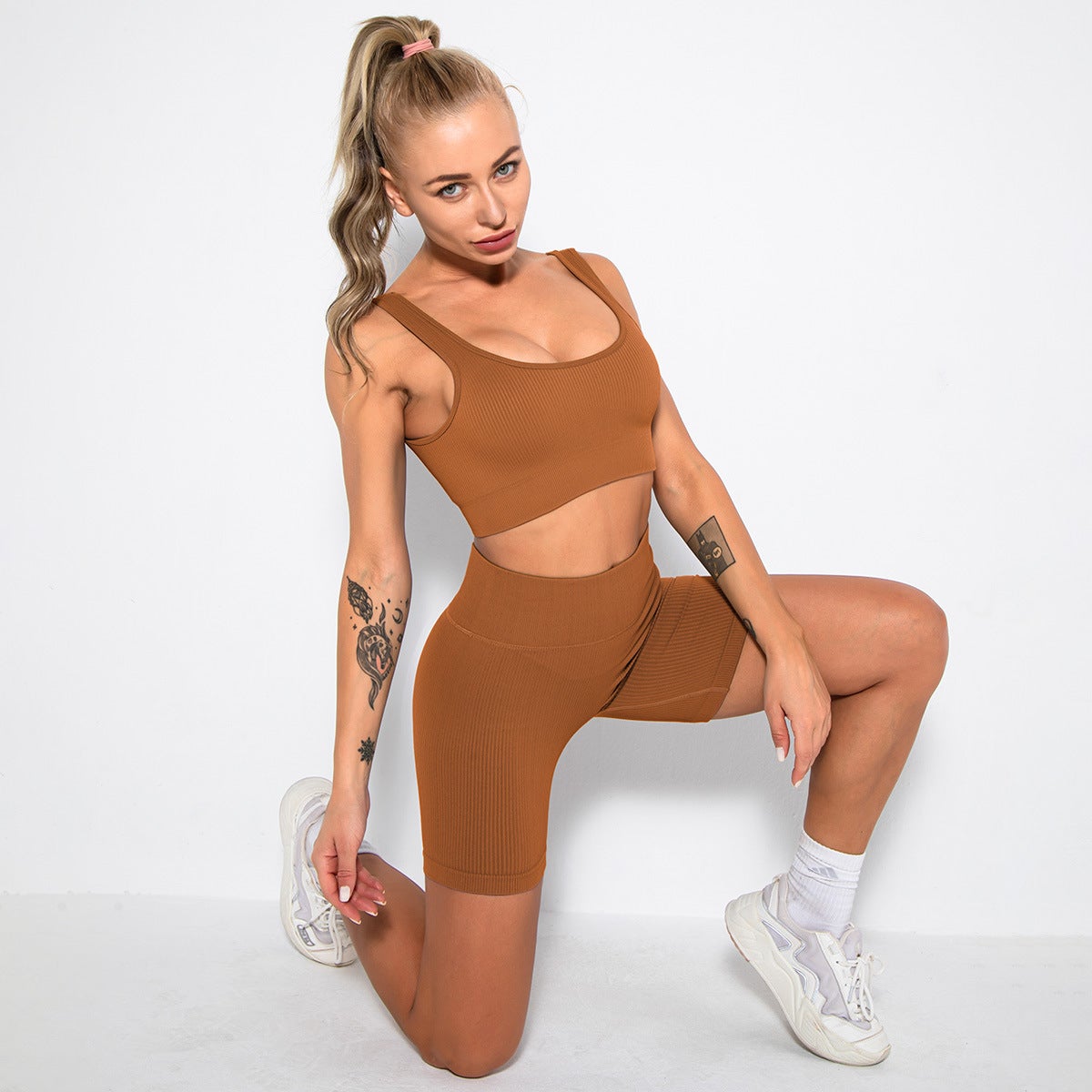 2PCS Women Yoga Set Gym Set Sexy Bra Seamless Sports Shorts Workout