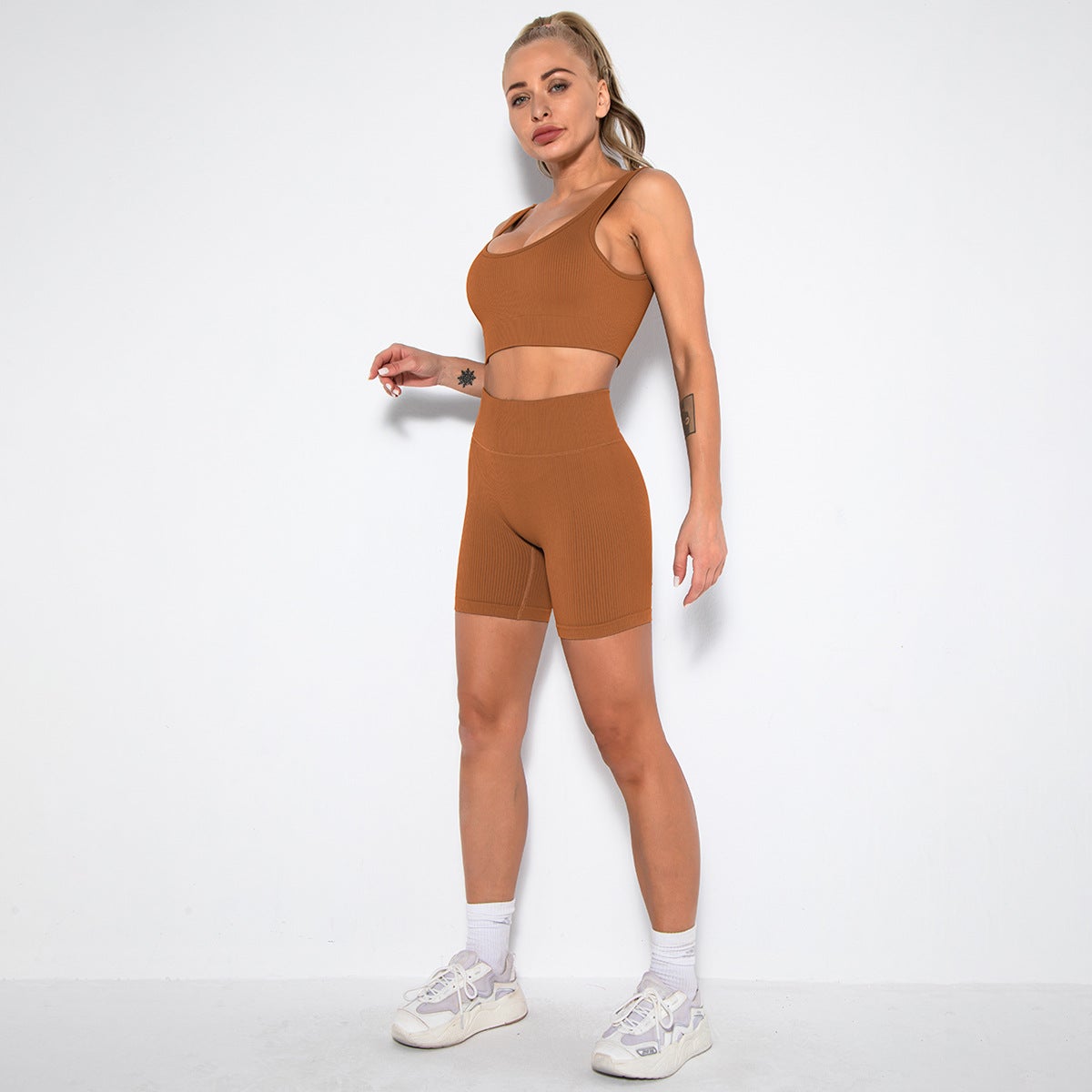 2PCS Women Yoga Set Gym Set Sexy Bra Seamless Sports Shorts Workout